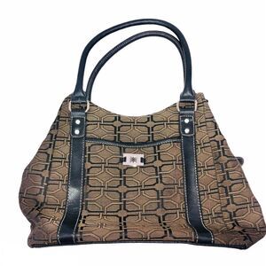Vintage Y2K Womens Shoulder Bag Tote Brown Black Pattern Leather Large